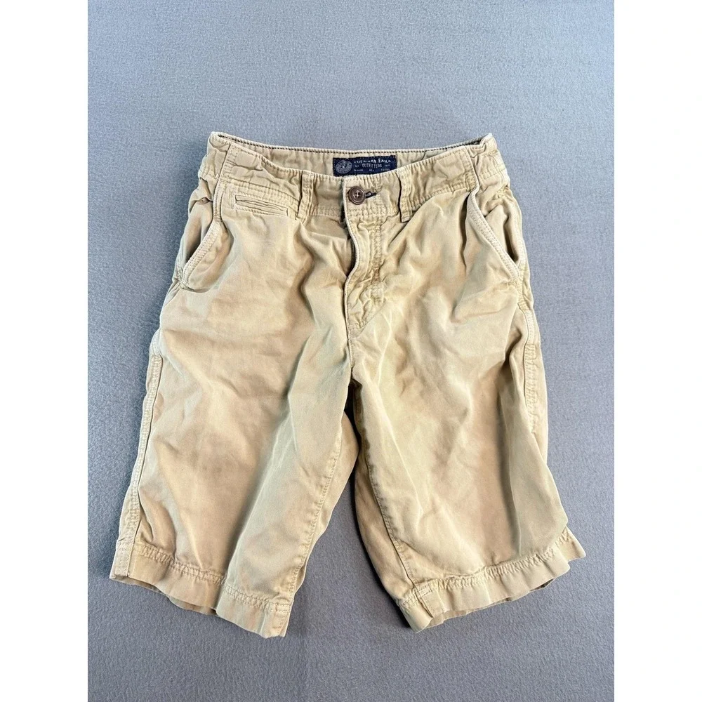 Y2K American Eagle Longer Length Shorts Mens 28 Beige Chino 11 Inseam